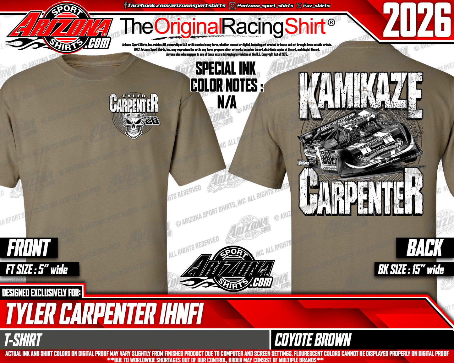 Kamikaze Carpenter "Coyote Brown" T-Shirt. Sm-5X!
