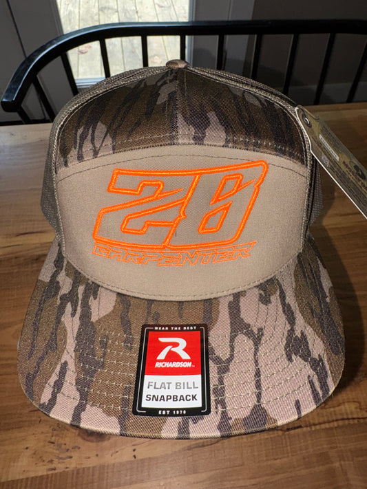 Richardson Style Flat Bill Hat Camo/Flo Orange                  3D Embroidery!