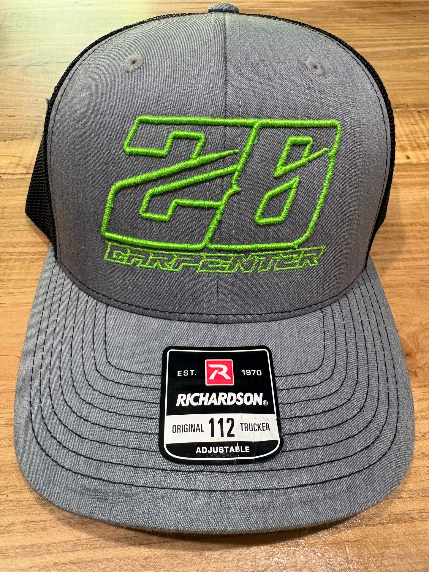 Richardson Style Gray Trucker Hat with Flo Green 3D Puff Embroidery. ONE OF A KIND!