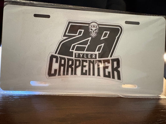 License Plate Name and Number White/Black