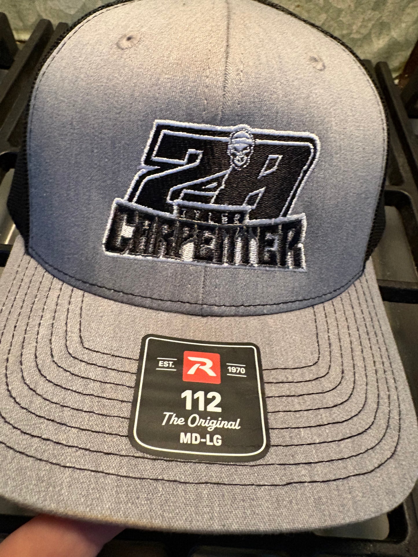 Hat Richardson 112 Name Number Gray/Black w/White & Black