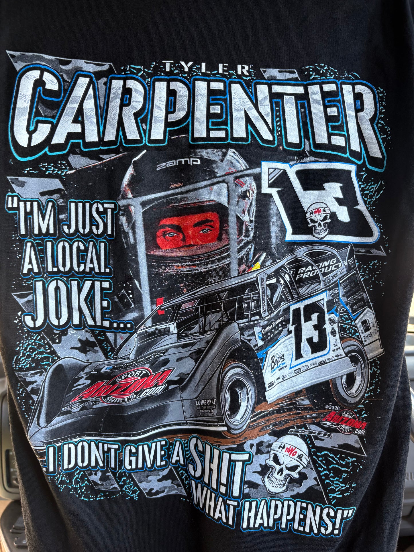 Eldora 13 Car T-shirt with "I Don't Give A Sh*t" quote from heat race win interview
