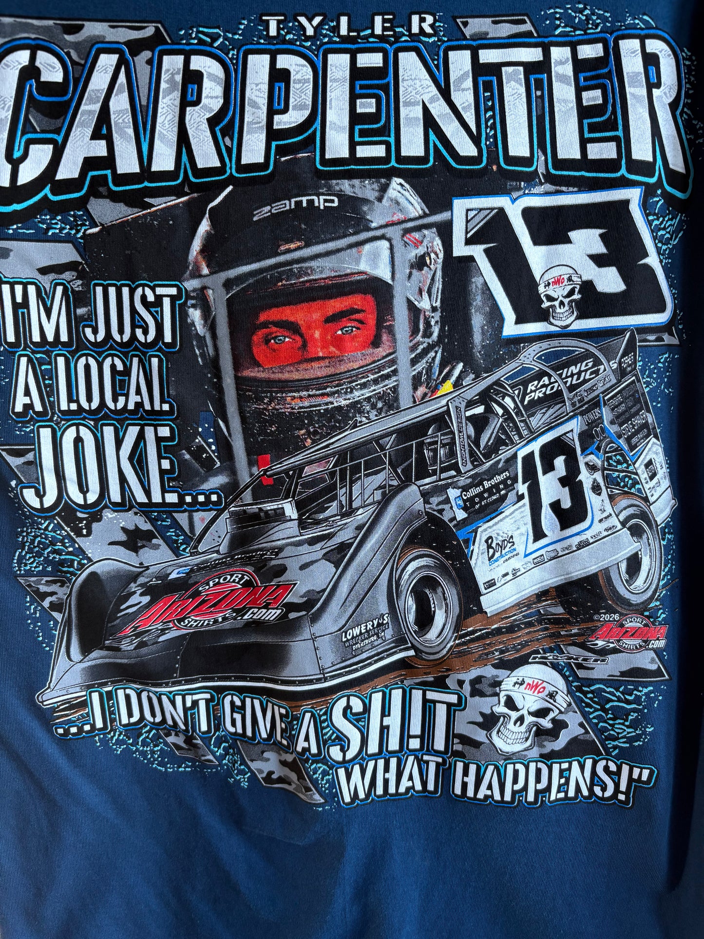 Eldora 13 Car T-shirt with "I Don't Give A Sh*t" quote from heat race win interview